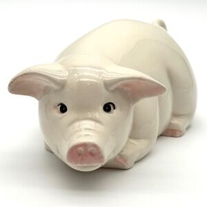 SCIOTO CERAMIC Pig Figurine Vintage 1986 Sleeping White Hog